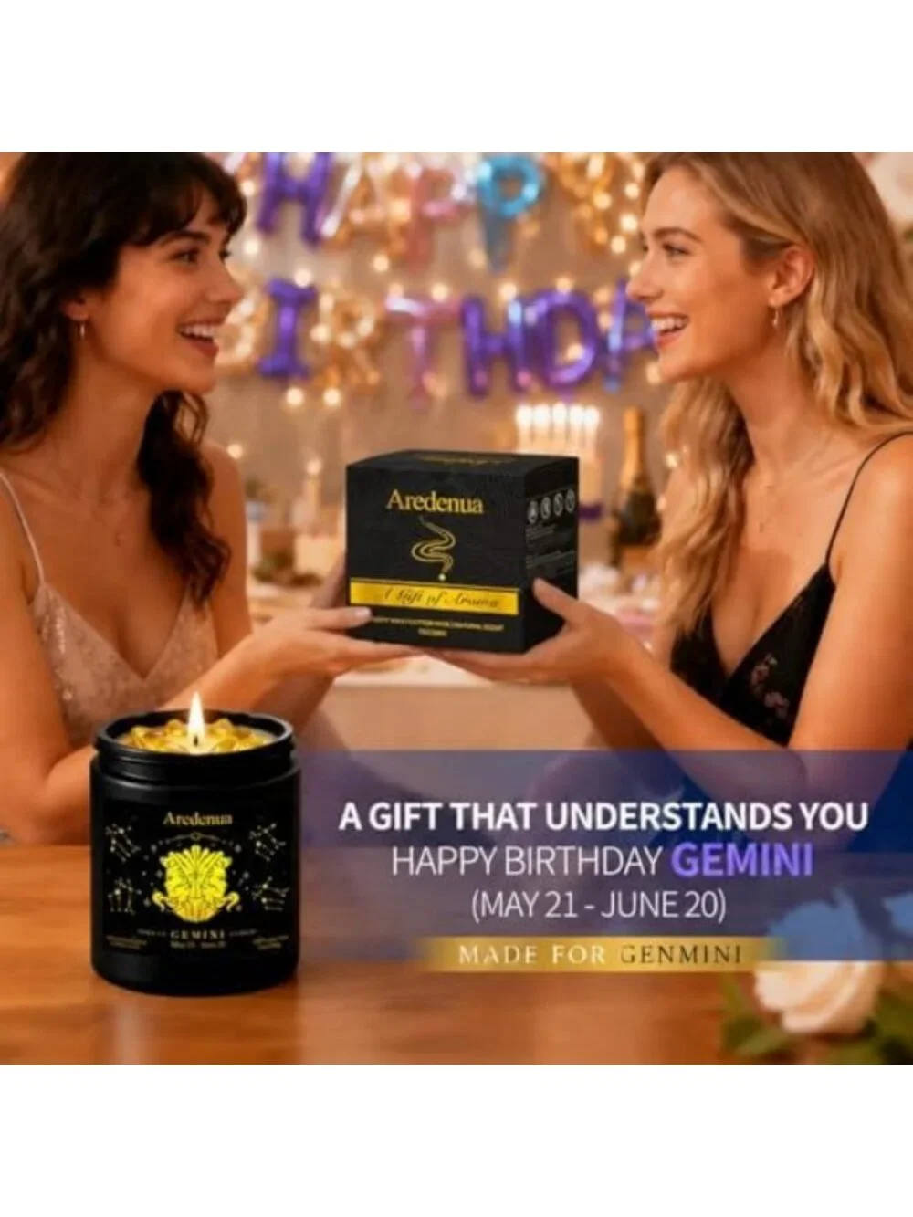 Lemon Scented Gemini Zodiac Candle with Citrine Crystals for Positive Energy
